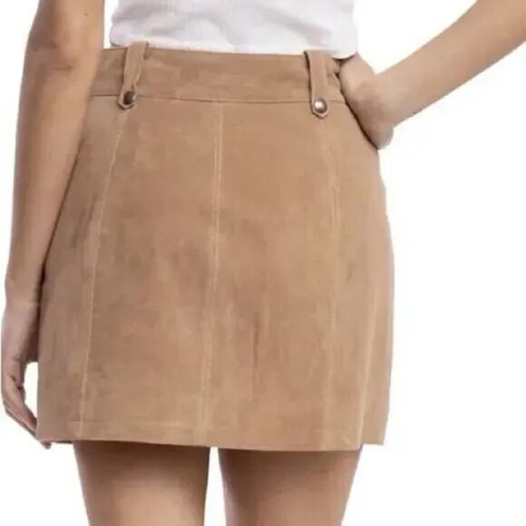 BLANKNYC Caffe Latte Suede 100% Leather Moto Mini Skirt Size 26 - Picture 2 of 10